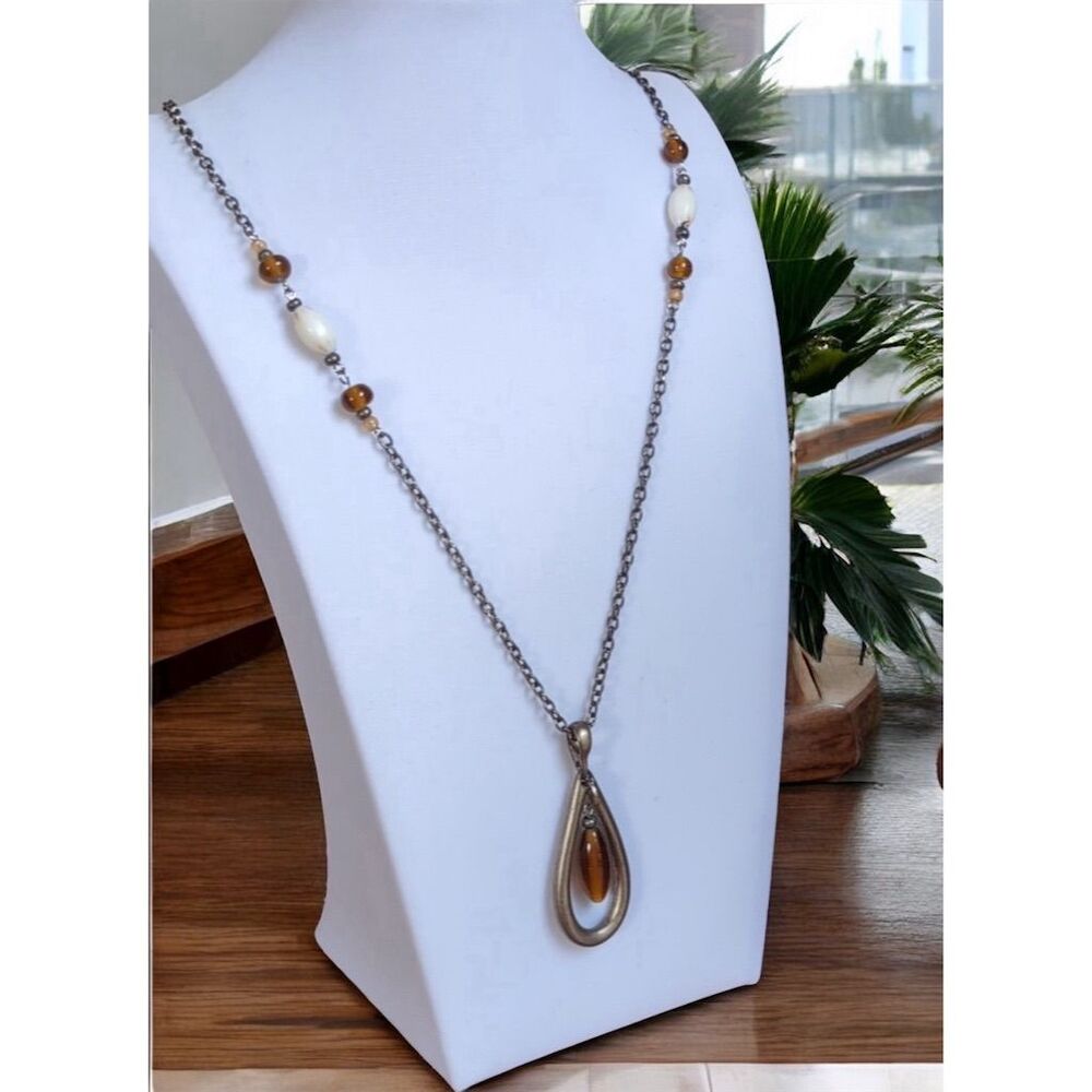 Hilliard & Hanson Victorian Faux Topaz Teardrop Pendant Necklace 32"